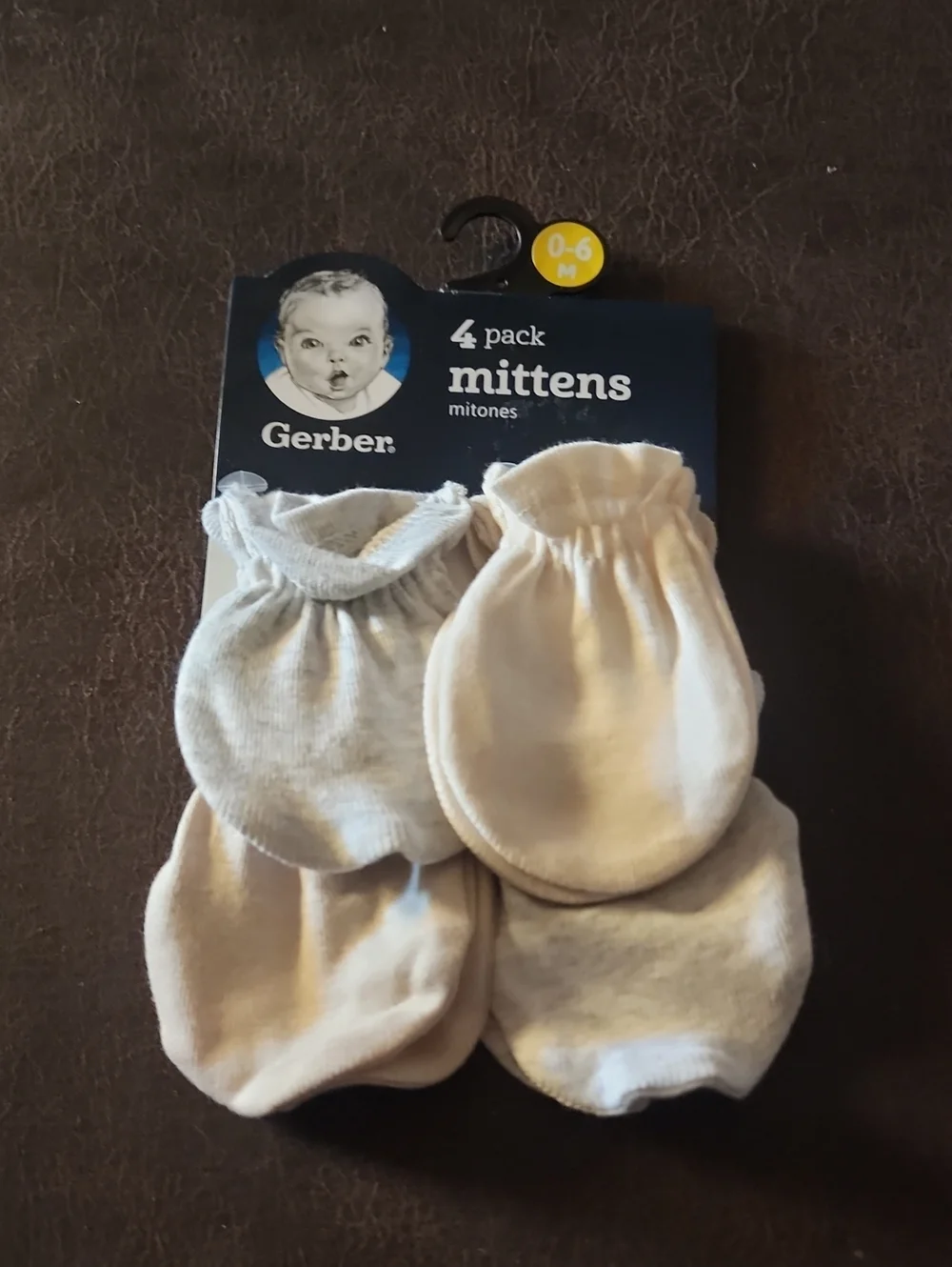 Gerber Baby Mittens 4-Pack in Cream and Light Gray Size 0-6m